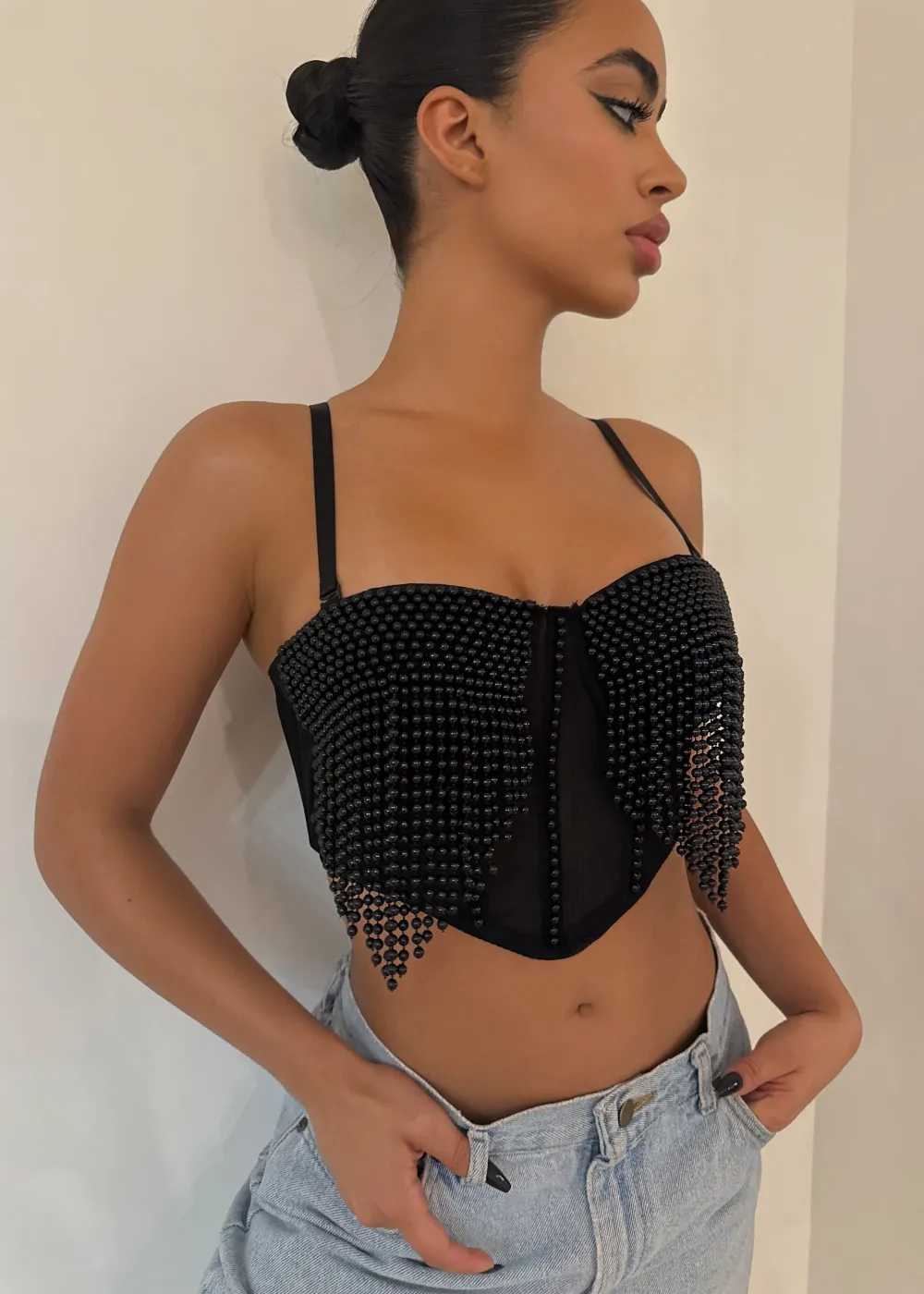 Black Beaded Corset Top