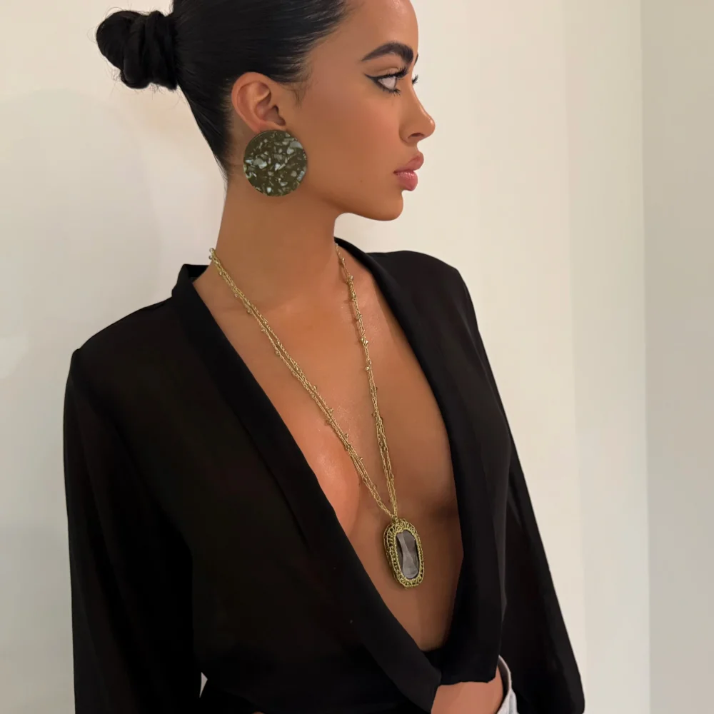 The Knitted Olive Gem Necklace
