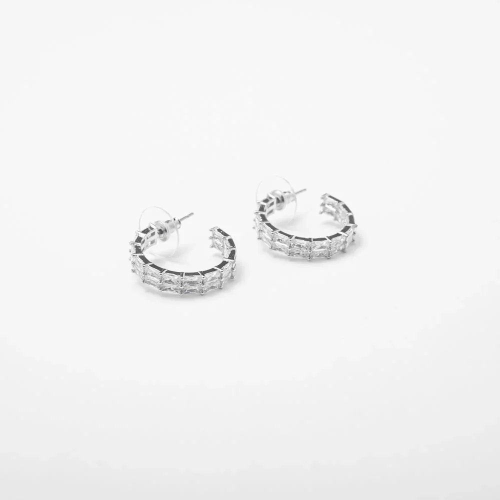 New Silver Baguette Hoops
