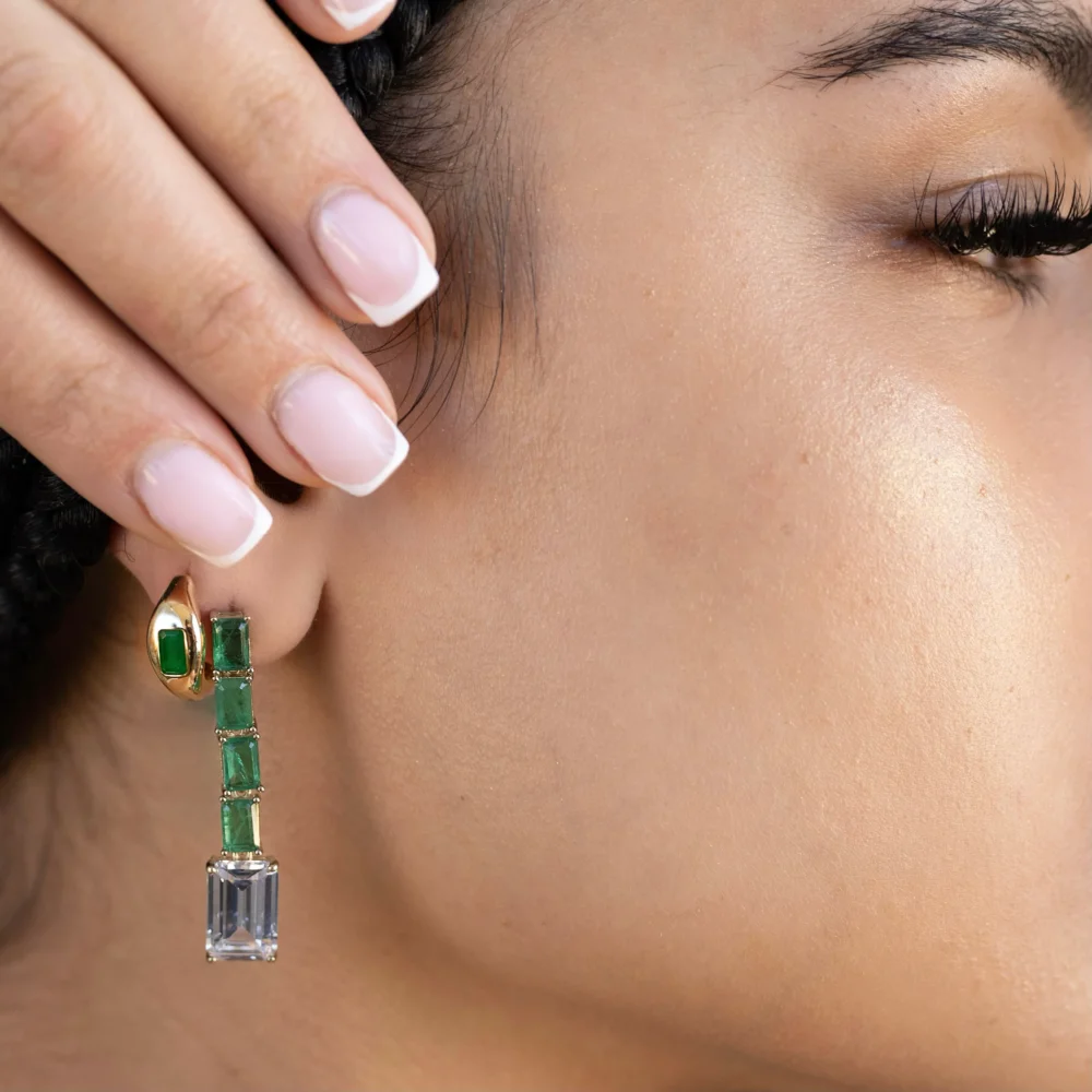 The Gold Solid Emerald Cuff Earrings