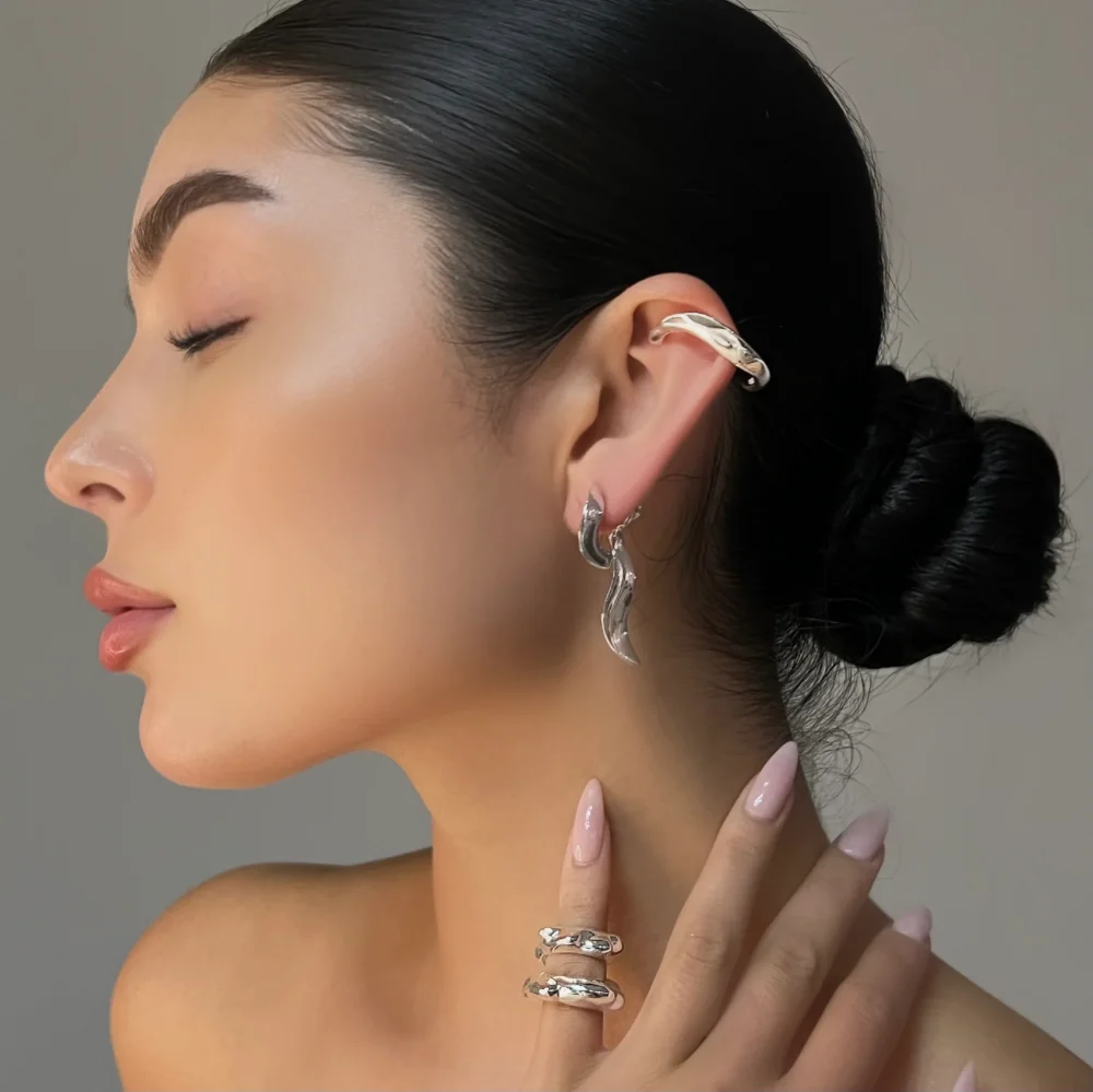 The Chrome 3D Wave Earring Set