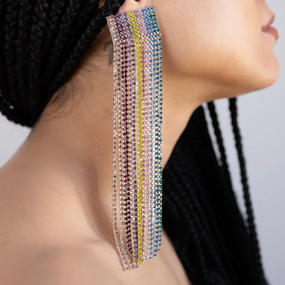 Long Rainbow Dripping Earrings
