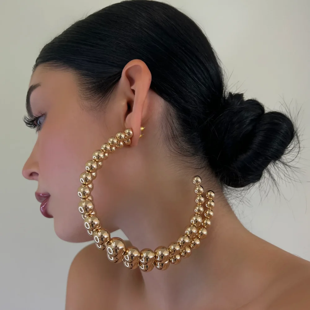 The Large Gold Beaded Hoops