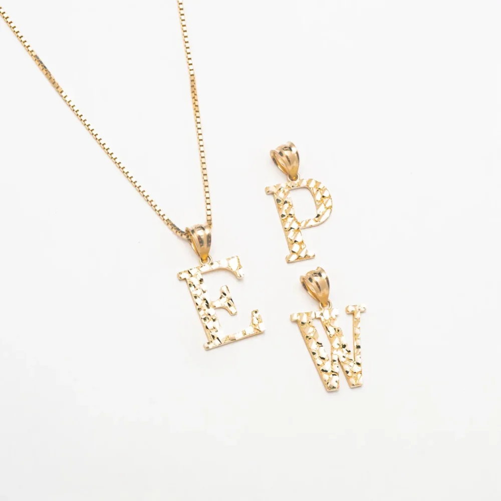 Medium Textured 10K Solid Gold Initial Necklace