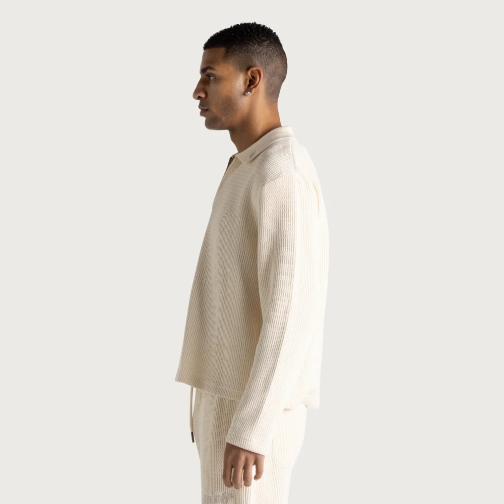 Wavy Knit L/S Polo - Bone - 5
