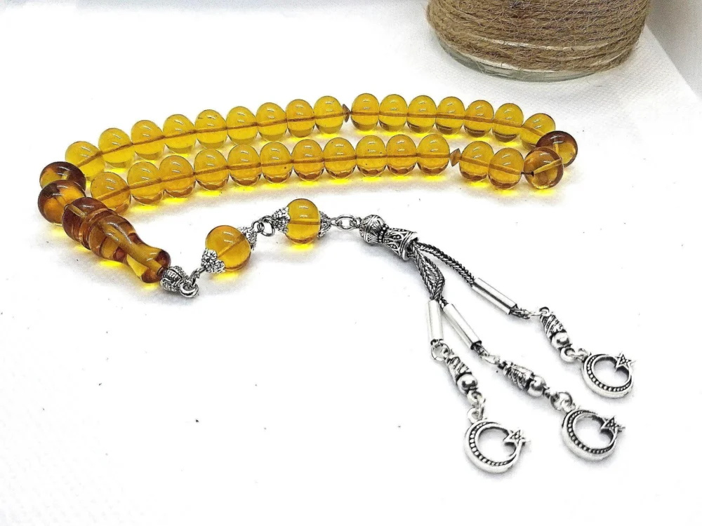 Short Wrist Length Prayer Beads, Kehribar Tesbih LRV-656Y