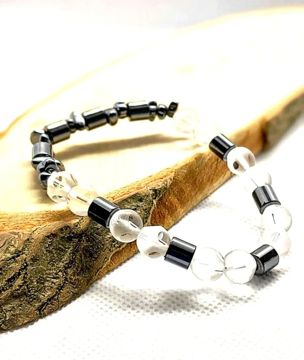White/Grey Hematite Natural Stone Bracelet