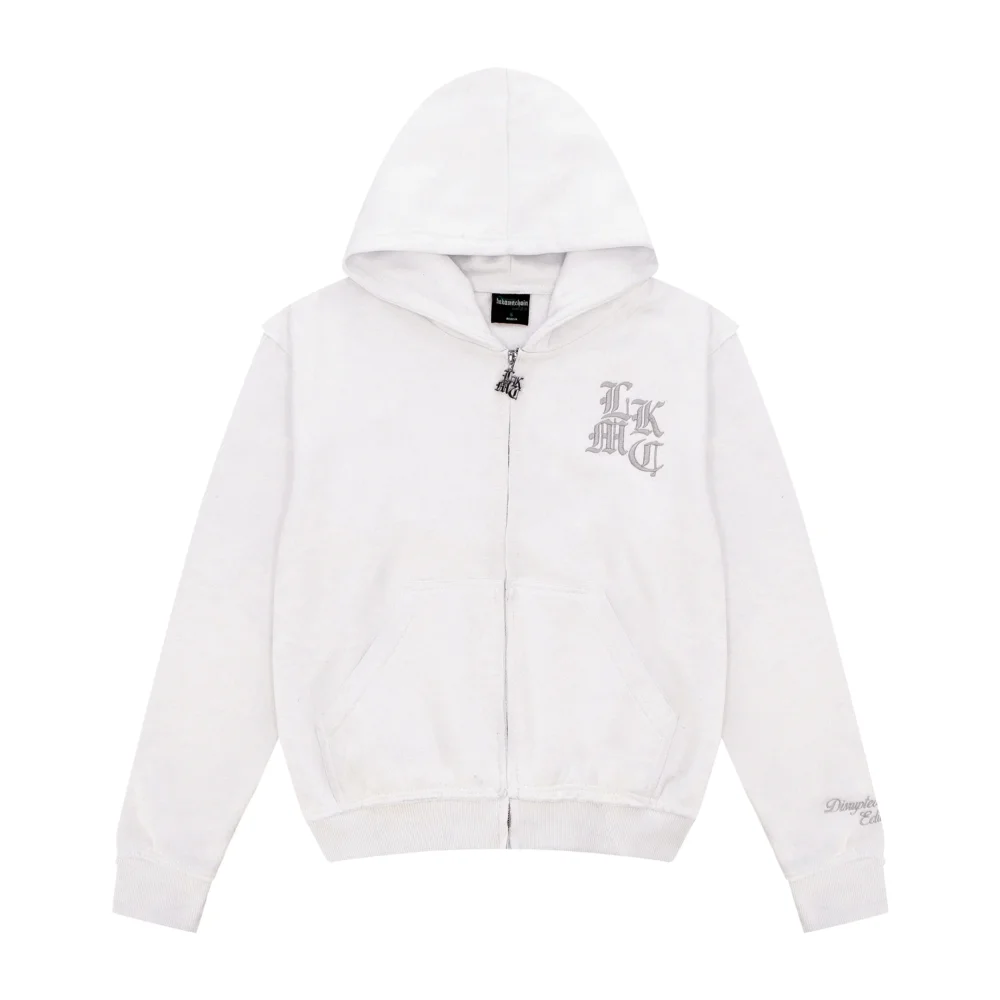 Distressed Zip Hoodie White