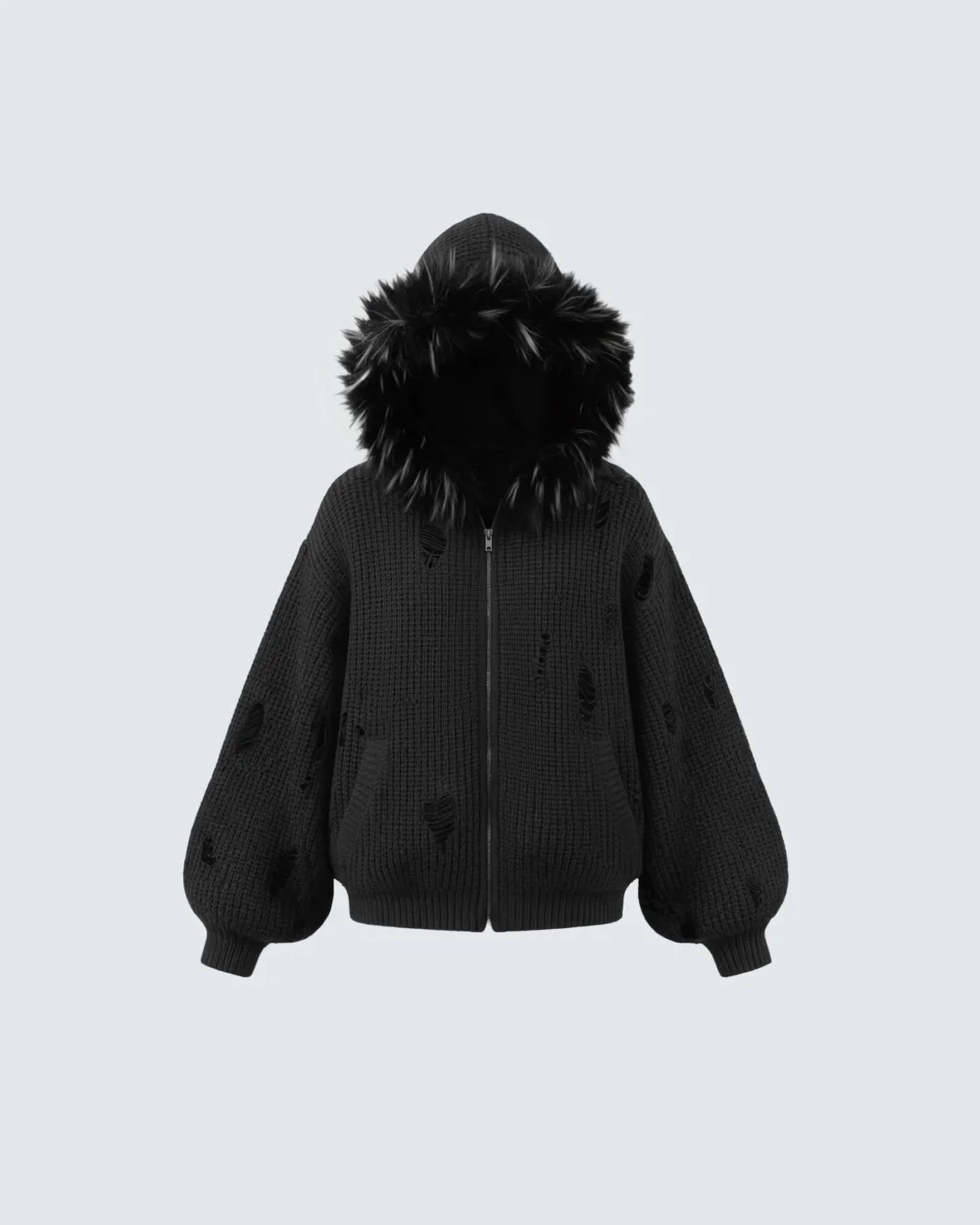 KIIKIO Destroyed Knitted Sweater Plush Coat