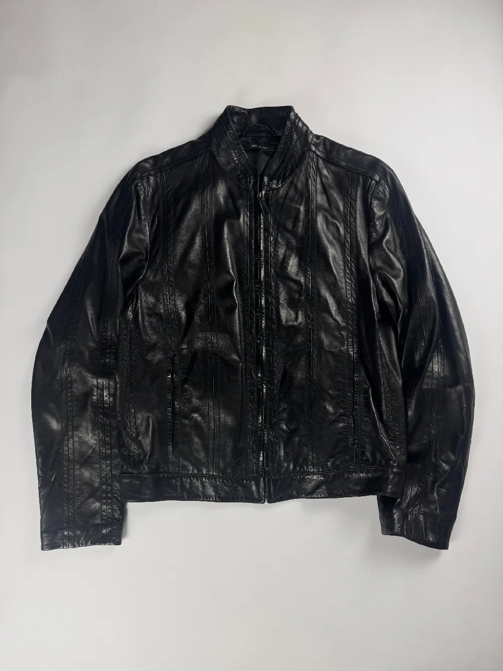Gucci Tom Ford Dark Single Rider Stitched Panels Leather Jacket 2000s - M
