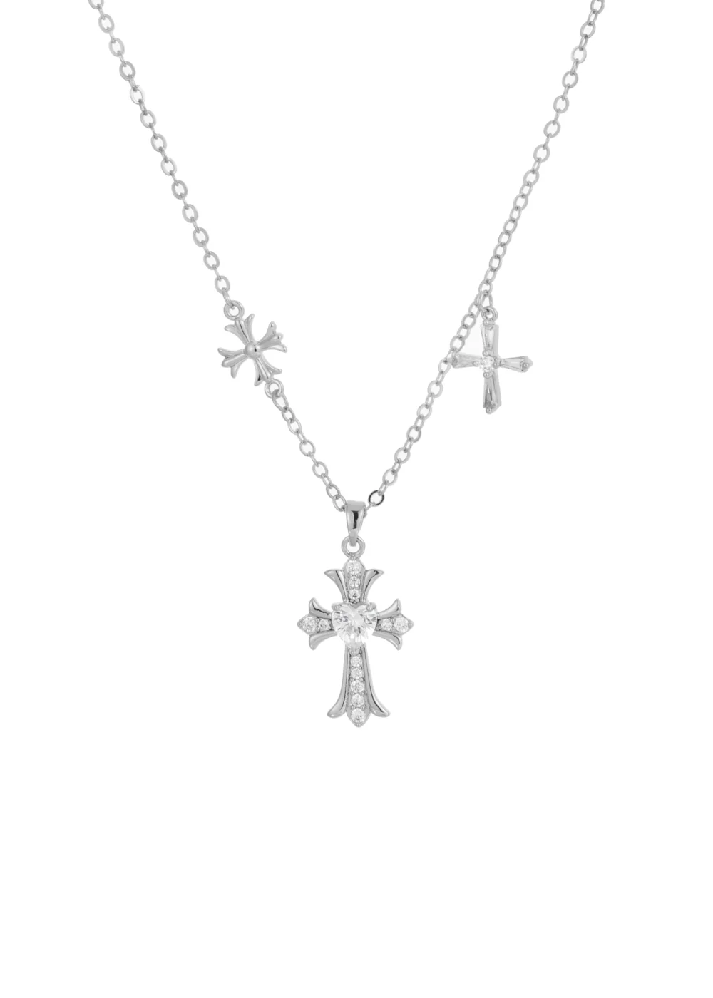 Gina Trio Cross Necklace - Silver