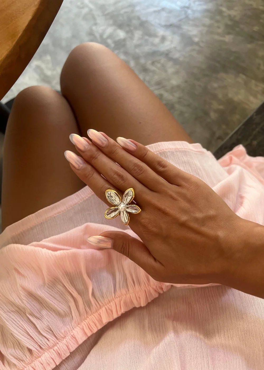 Joanne Flower Silver Golden Ring - 5