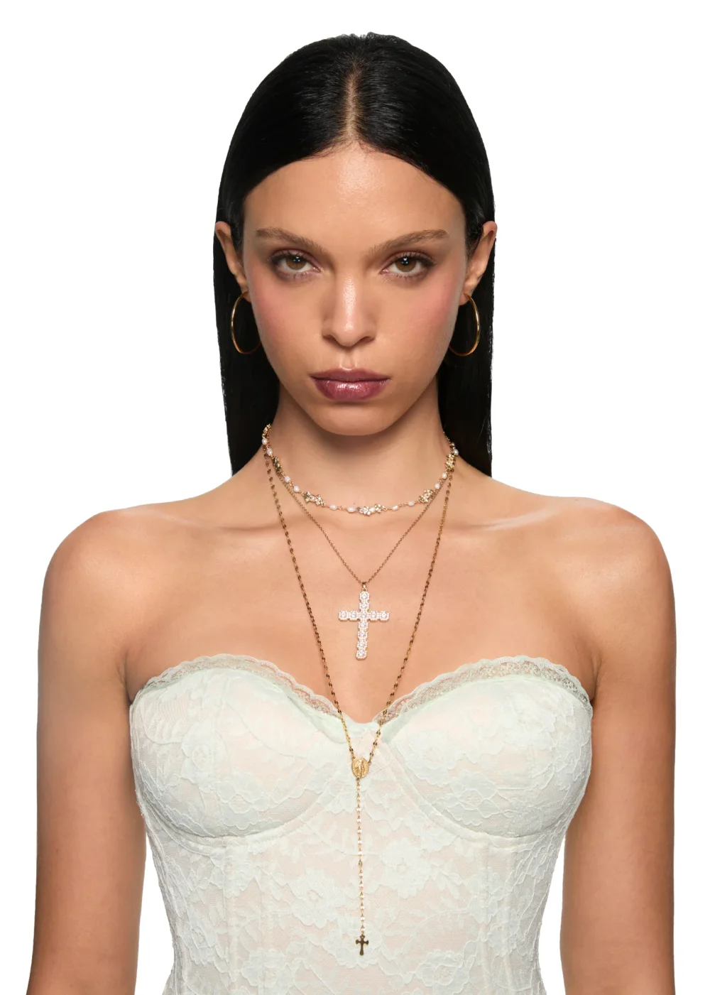 In Name of Rose White Cross Necklace - 3