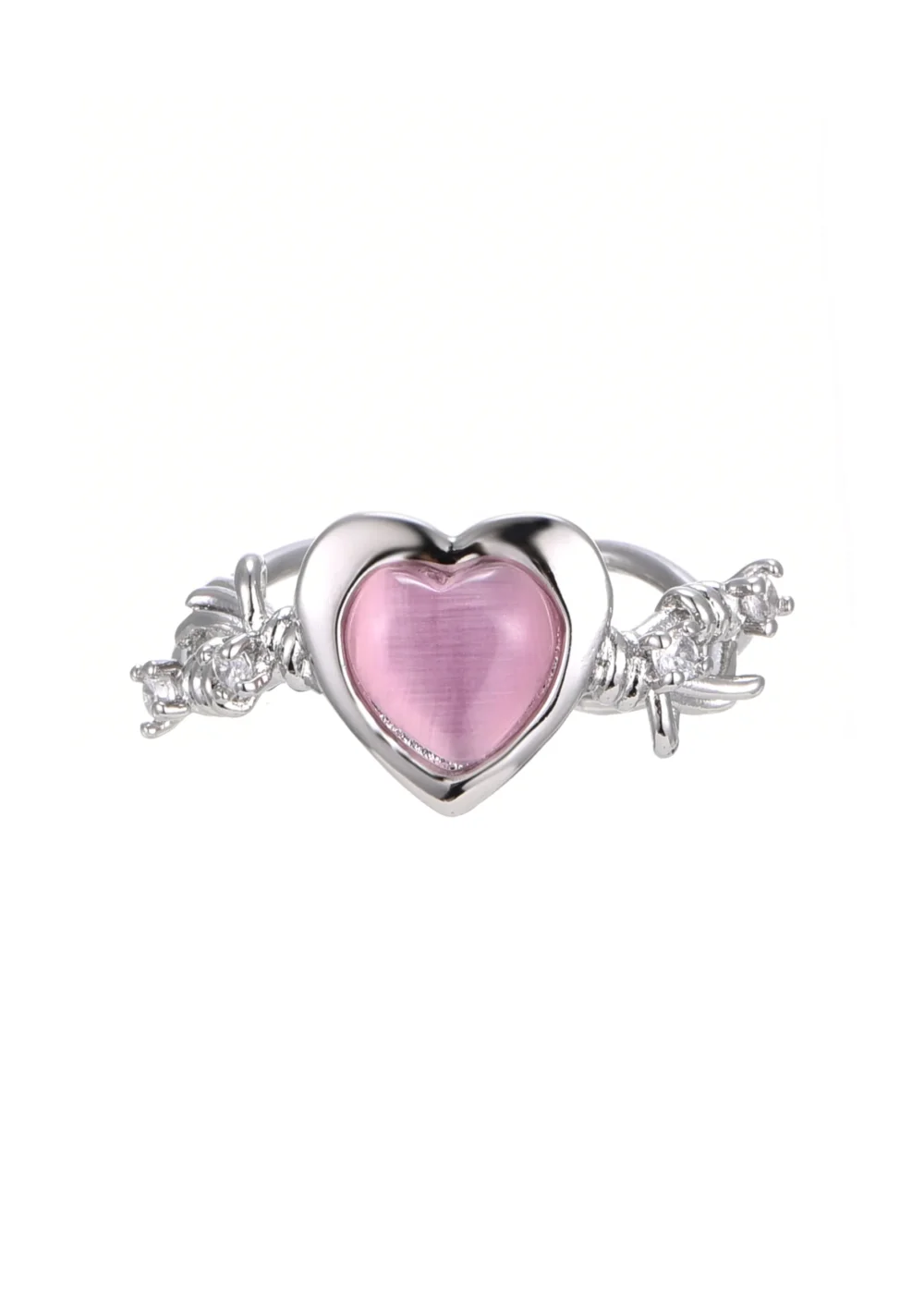 Cyberlove Pink Heart Silver Ring