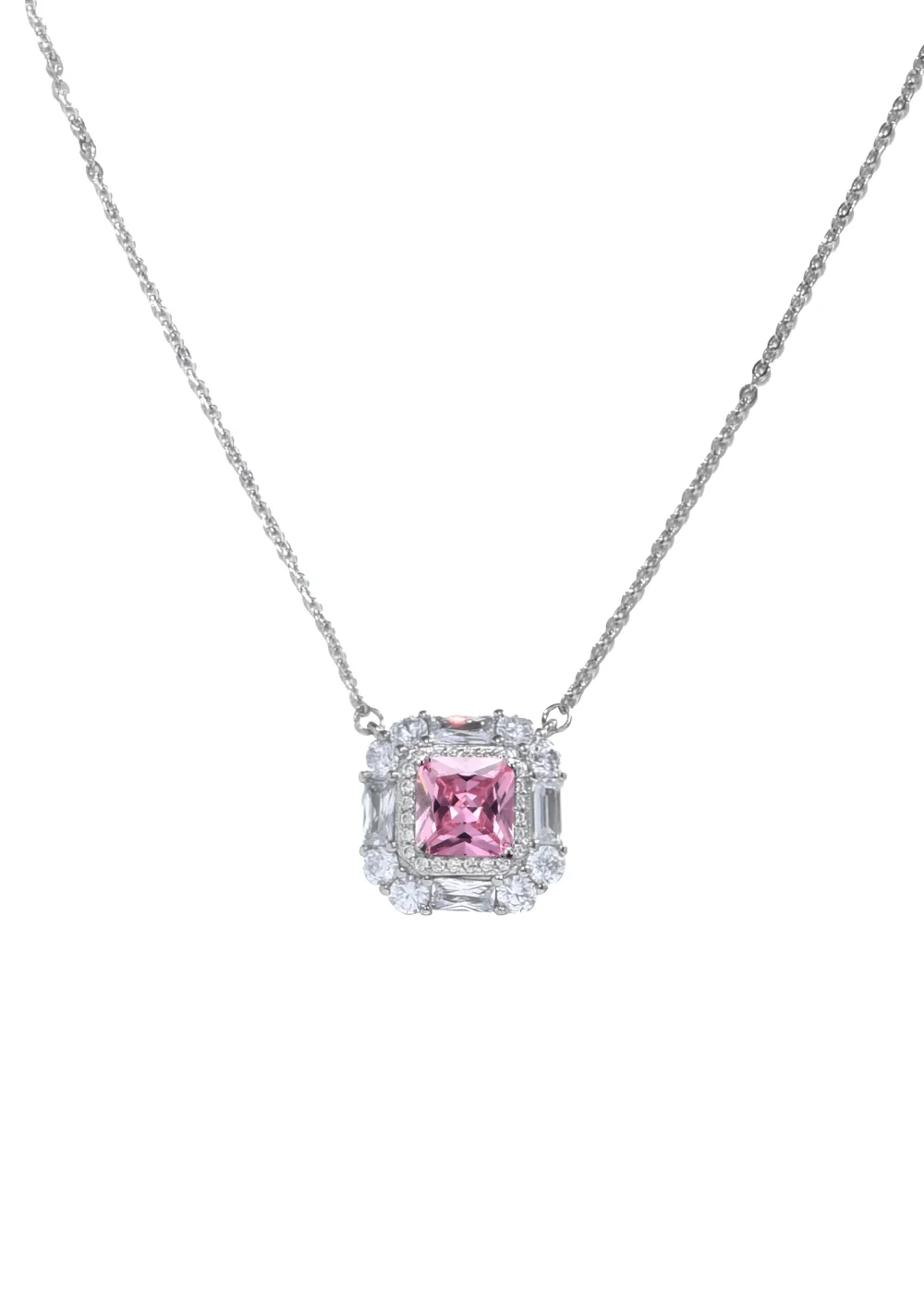 Amy Pink Square Glittering Necklace