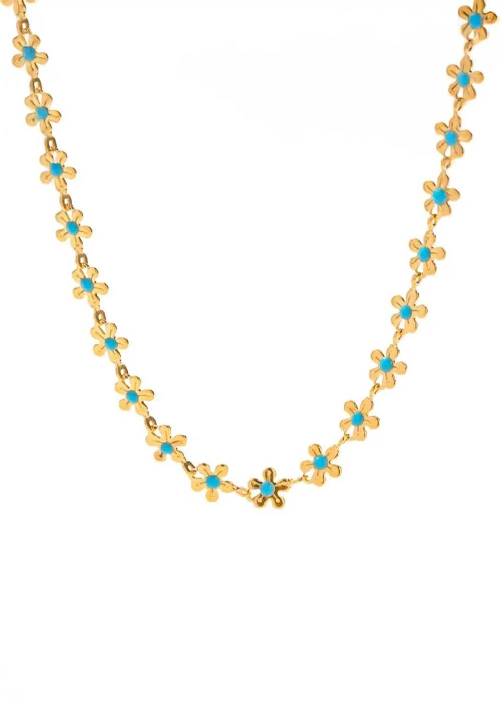 Erica Blue Flowers Golden Neckalce