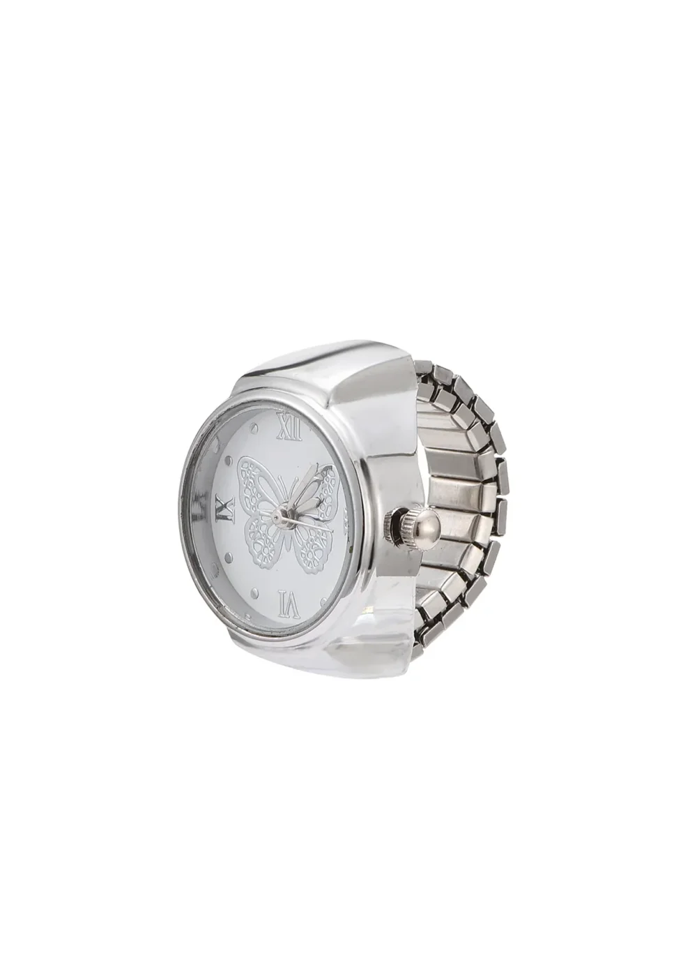 Midnight O'Clock Butterfly Adjustable Silver Watch Ring