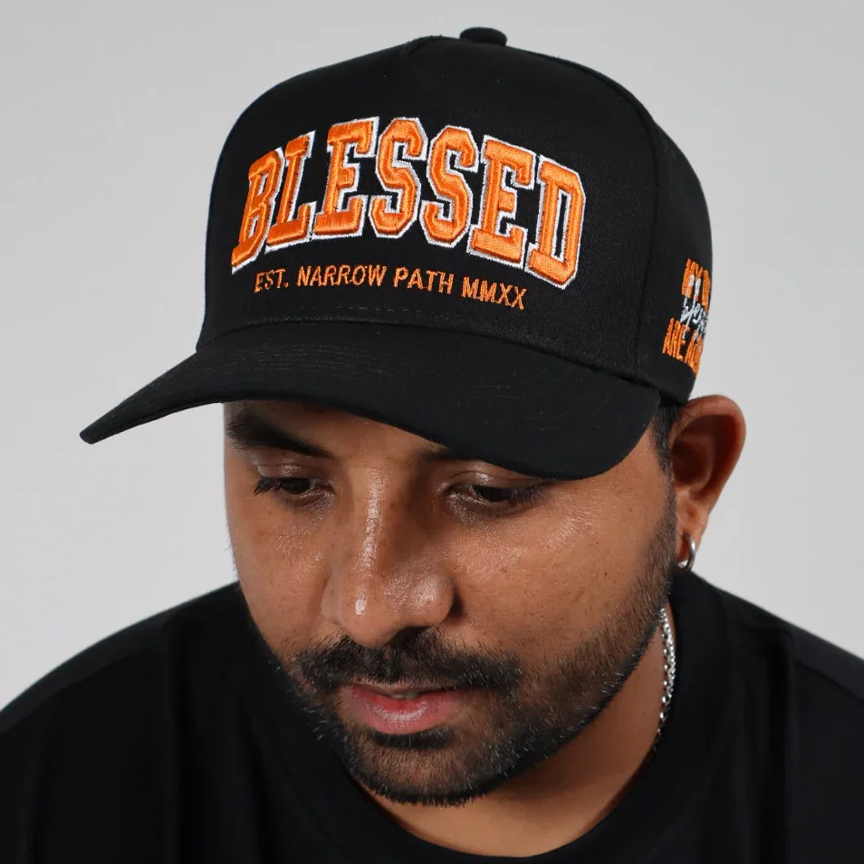 BLESSED EMBROIDERED LOGO SNAPBACK BLACK/ORANGE HAT