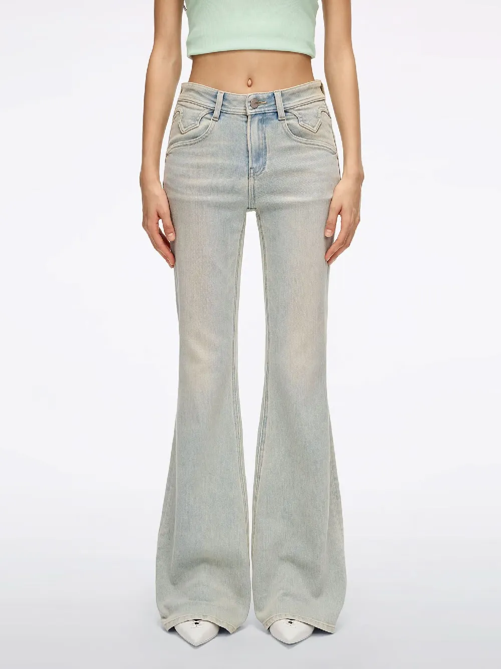 Distressed Flared Denim Jeans-BELLA