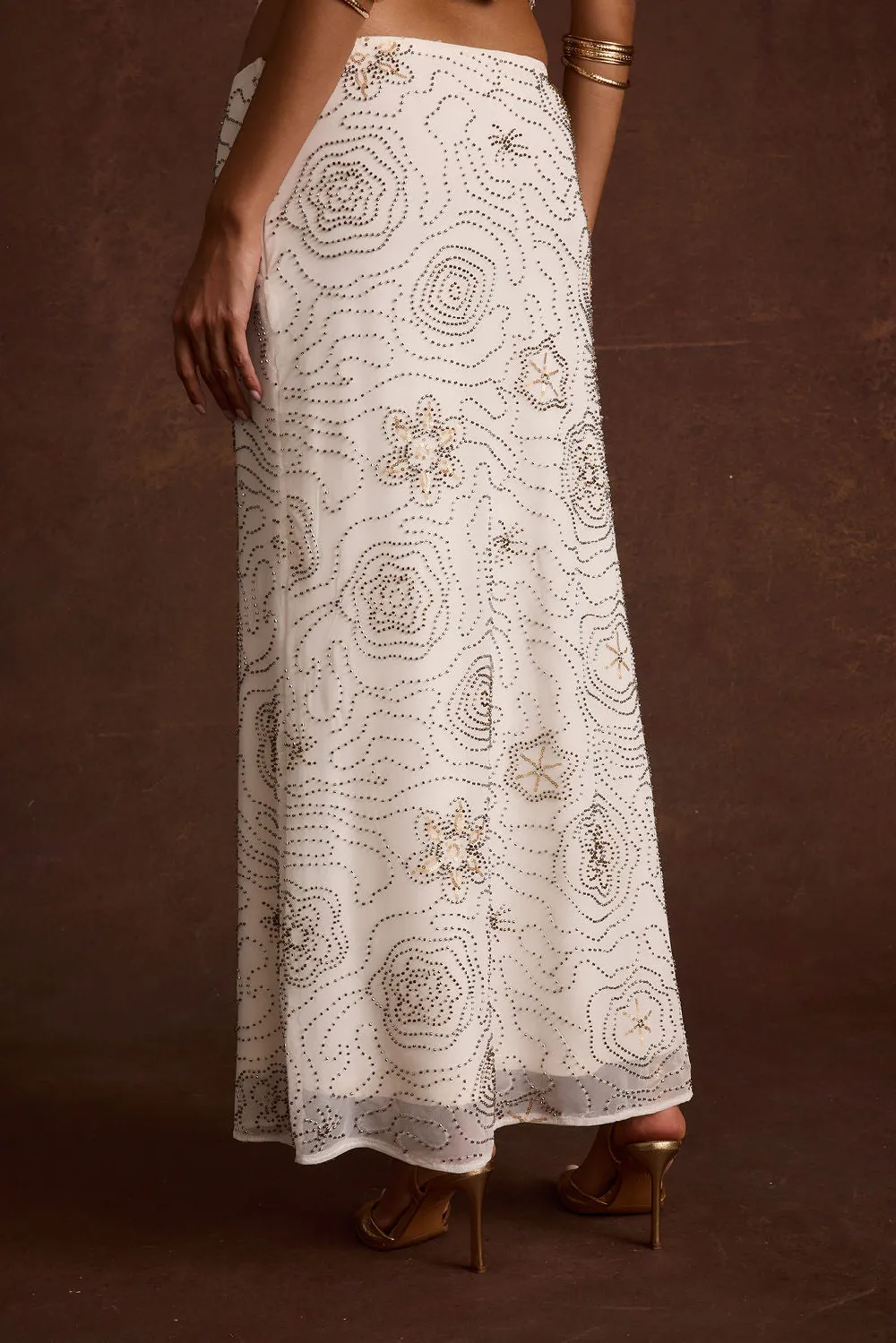 Julia White Beaded Maxi Skirt - 4