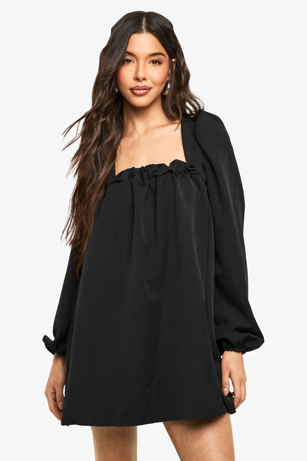Long Sleeve Puff Sleeve Smock Dress