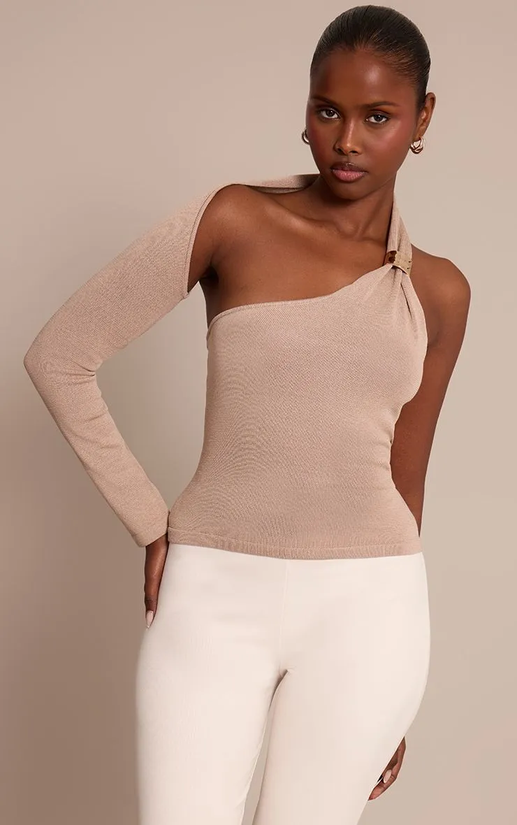 One Shoulder Trim Detail Knitted Top