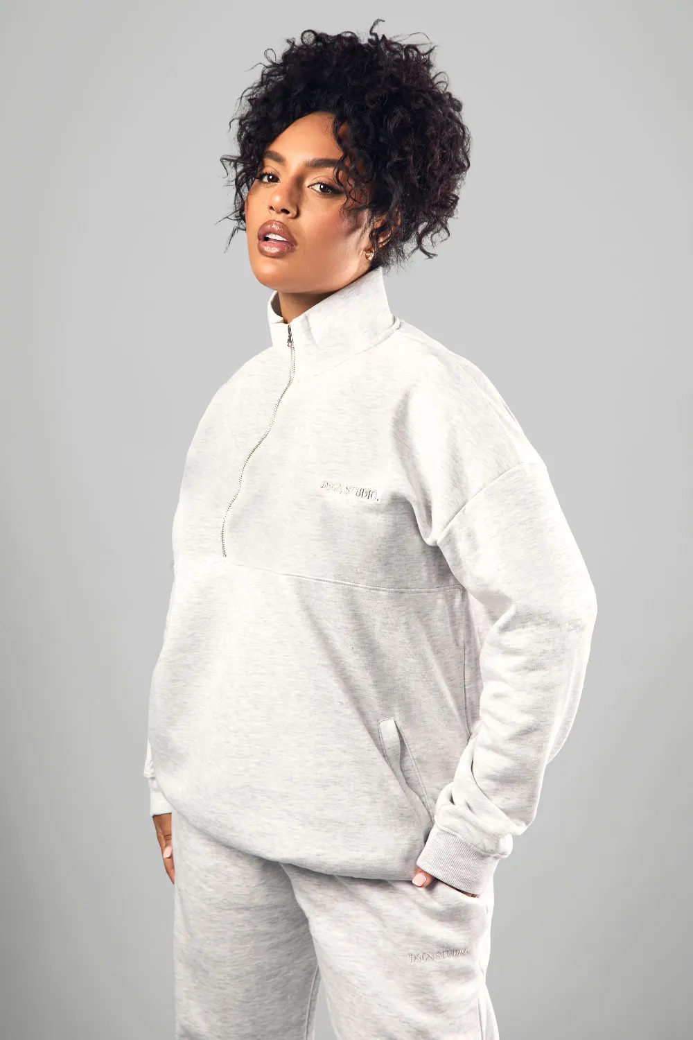 DSGN Studio Embroidered Half Zip Oversized Sweatshirt