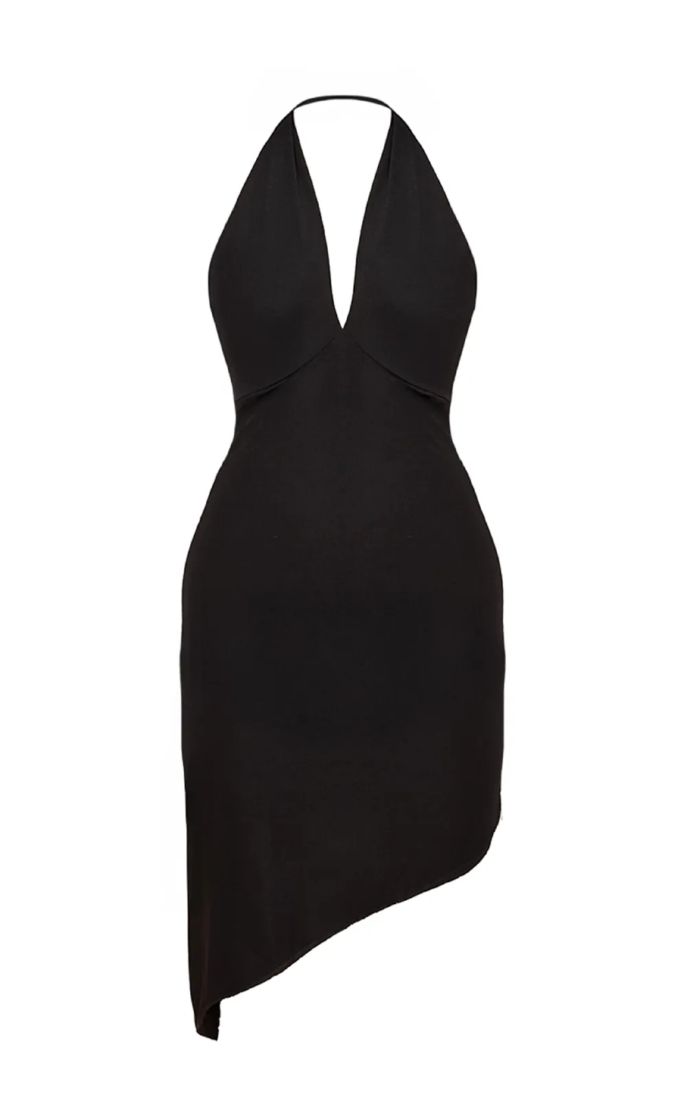 Double Layered Chiffon Plunge Neck Hanky Hem Dress - 5
