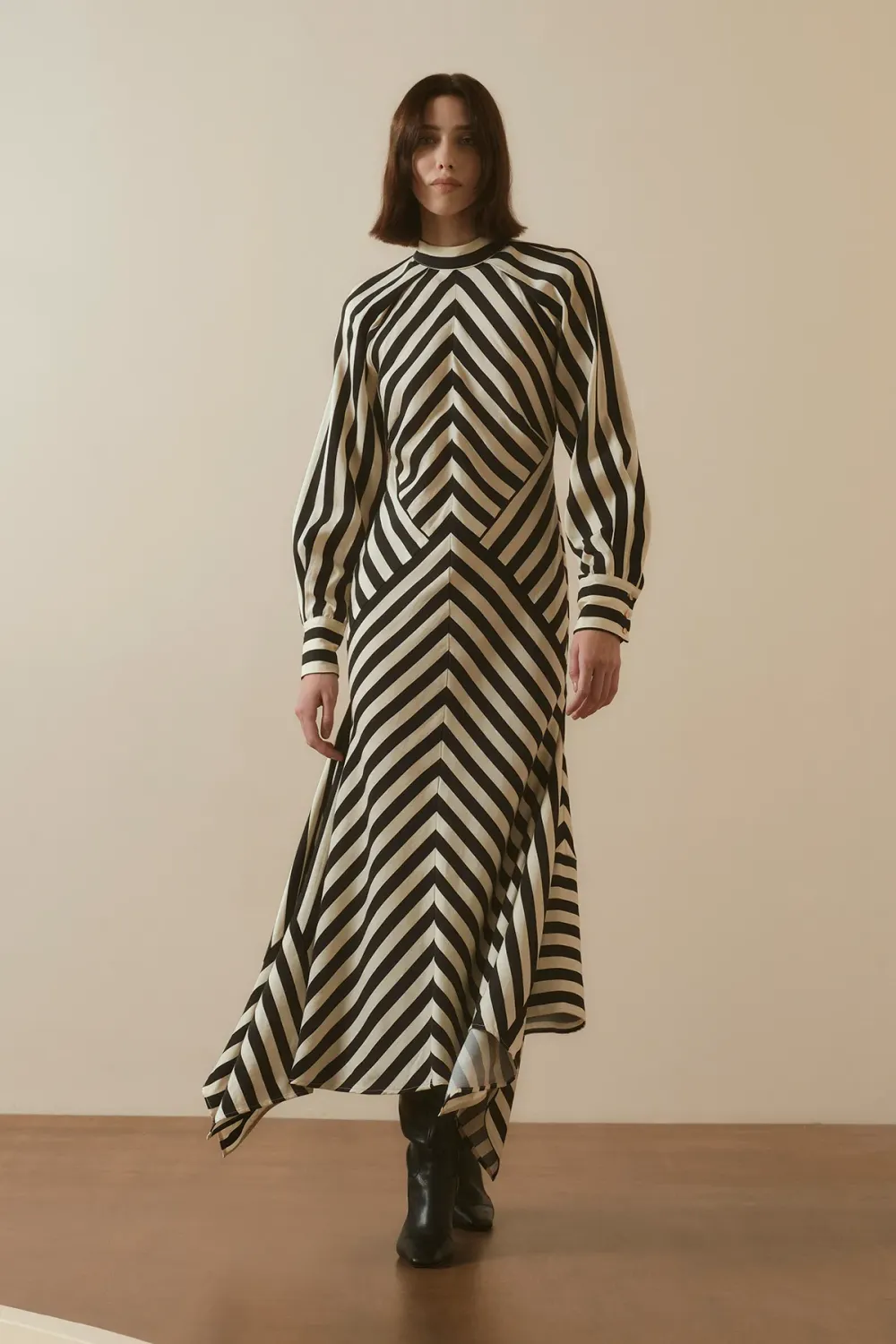Mono Fluid Stripe Cotton Mix Woven Maxi Dress