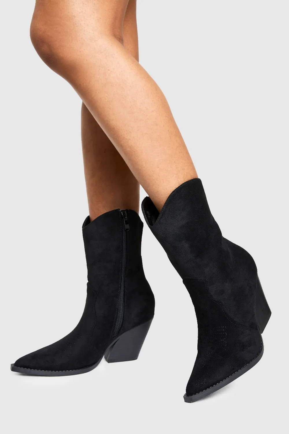 Faux Suede Calf High Western Boots