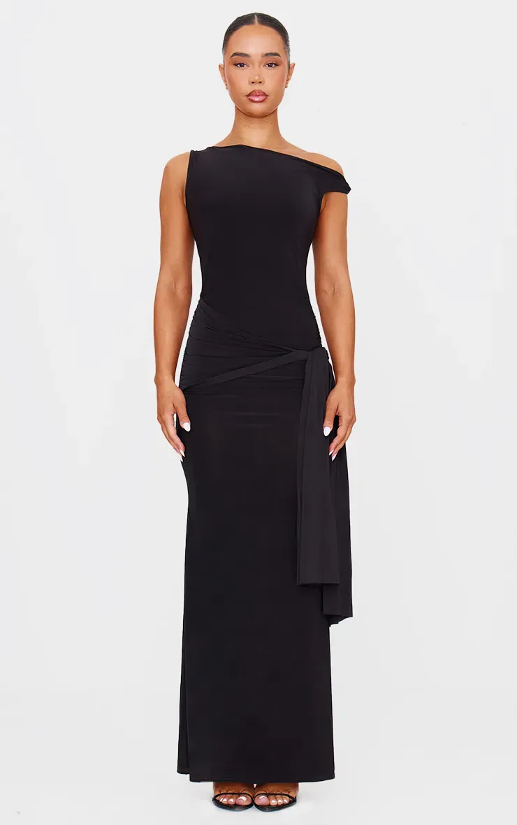 Slinky Off Shoulder Wrap Detail Maxi Dress