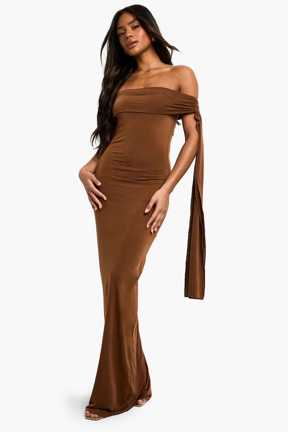 Twist Detail Off Shoulder Drape Maxi Dress