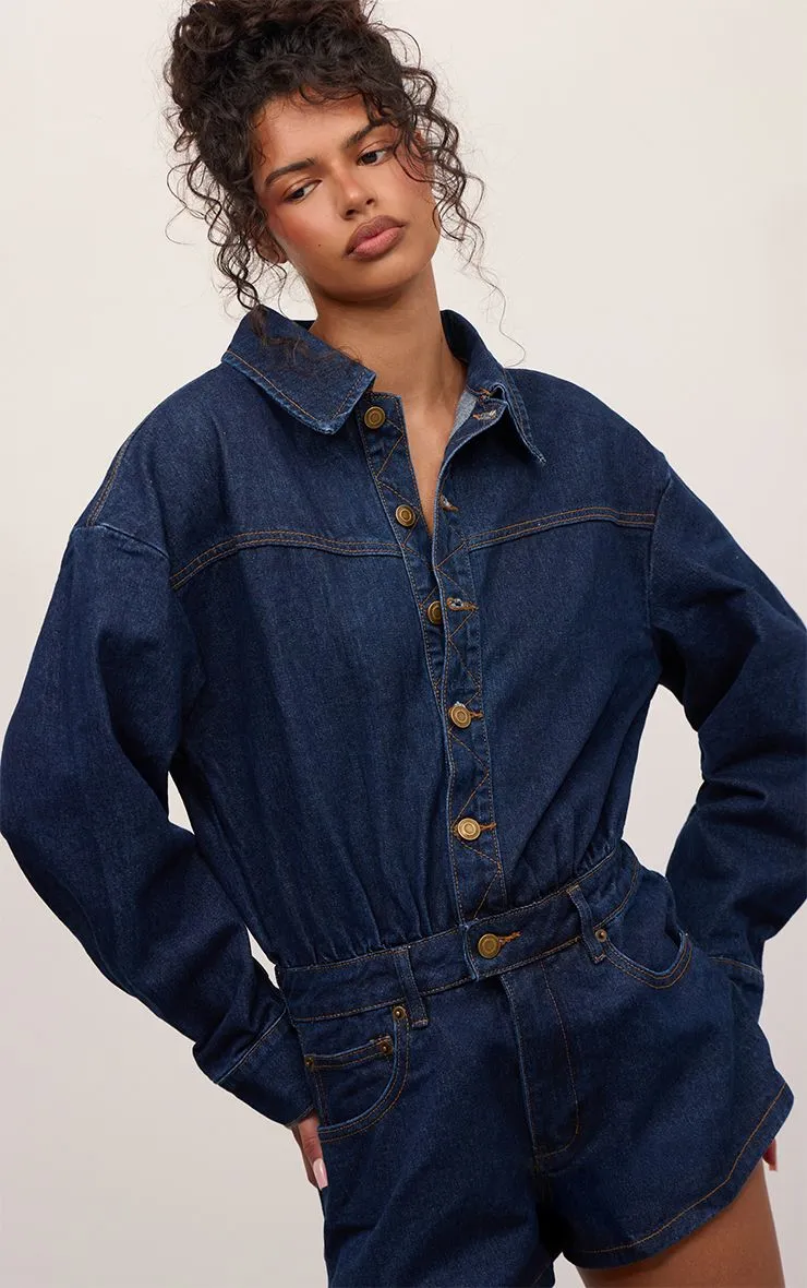 Long Sleeve Denim Playsuit