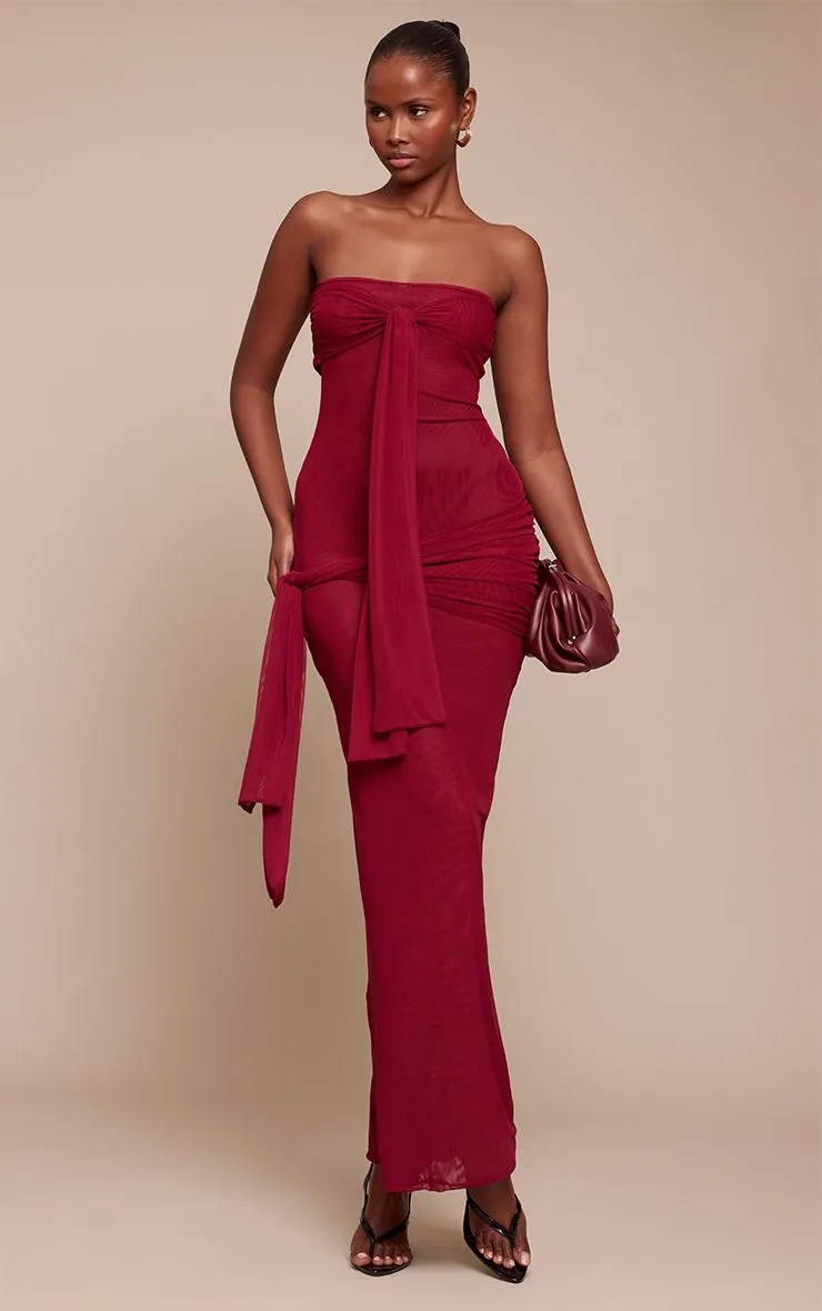 Mesh Bandeau Knot Detail Maxi Dress