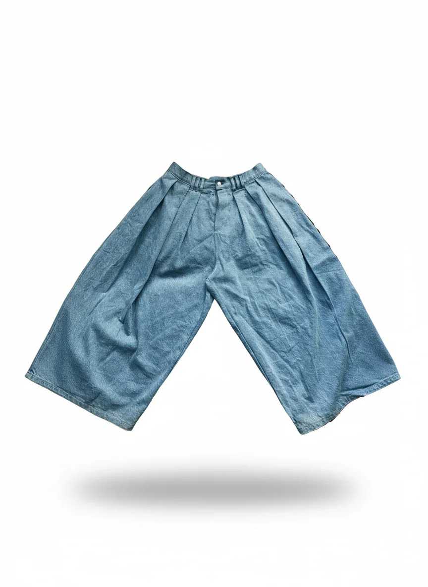 Blue Denim Pleated Pant