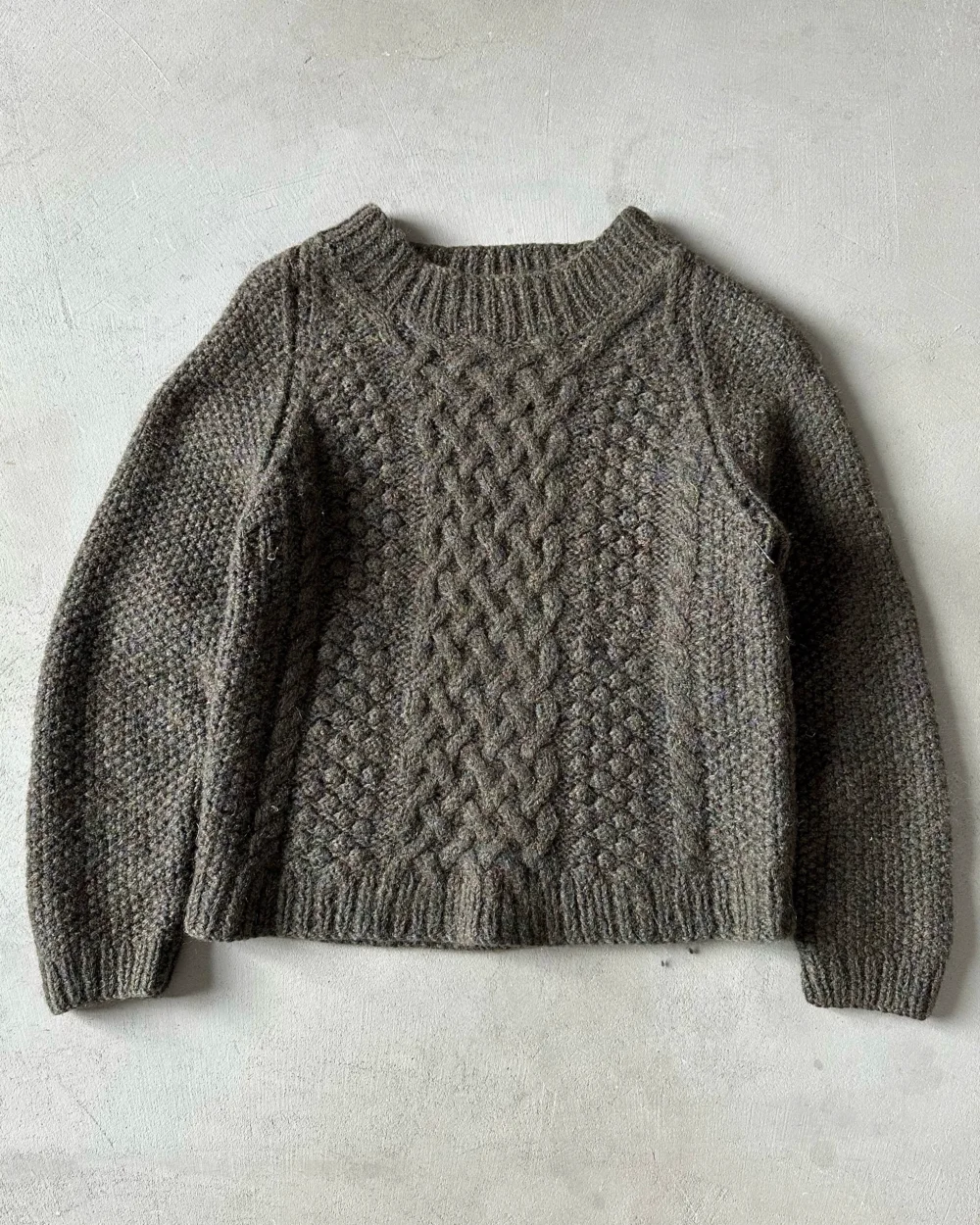 1990s - Khaki Cableknit Wool Sweater - (W)XS