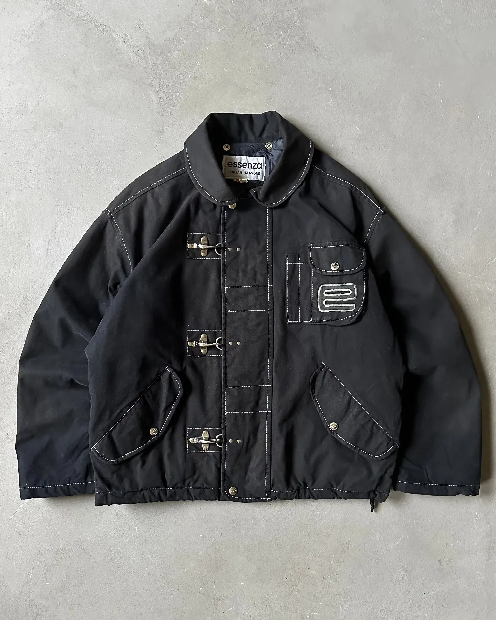 1990s - Black Quilted Fireman Jacket - M