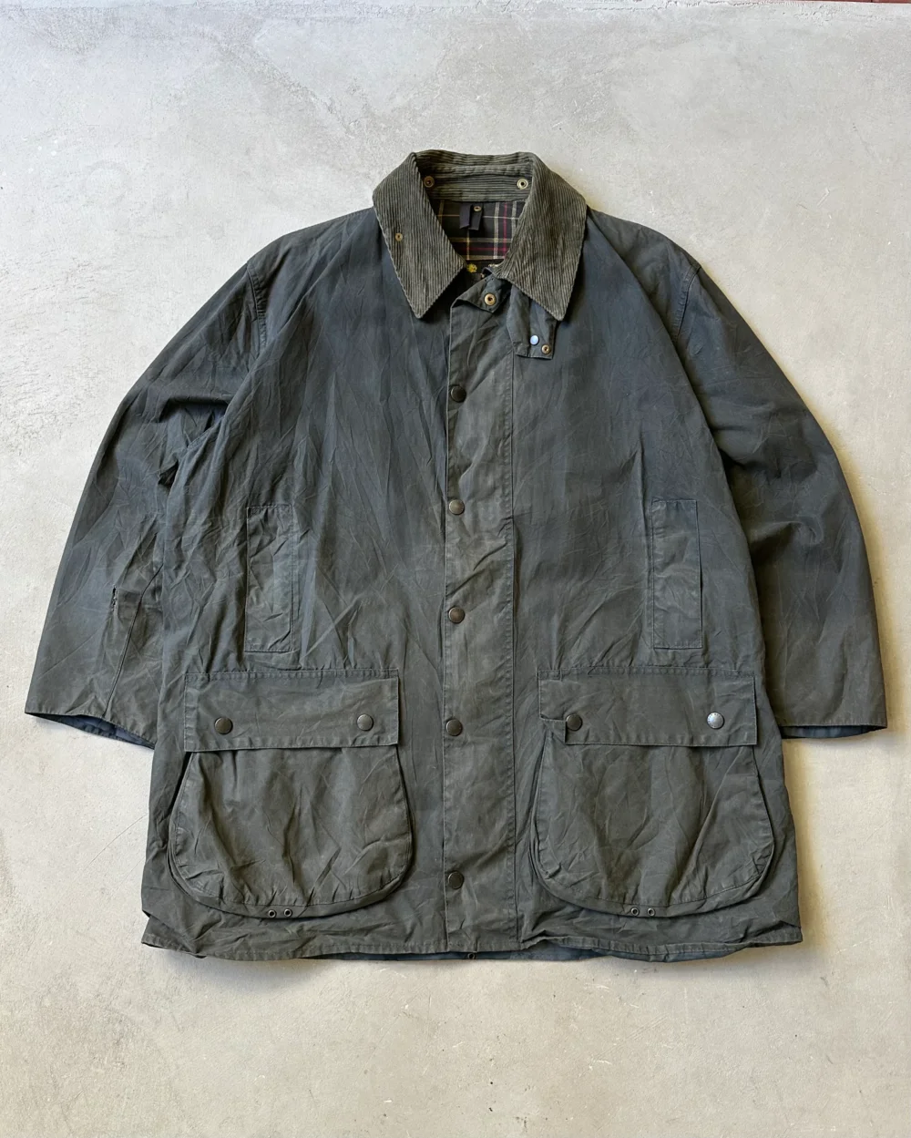 1990s - Distressed Dark Navy Barbour Border Jacket - 46