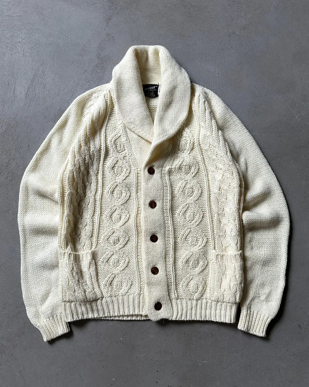 1980s - Cream Cable Knit Cardigan - M