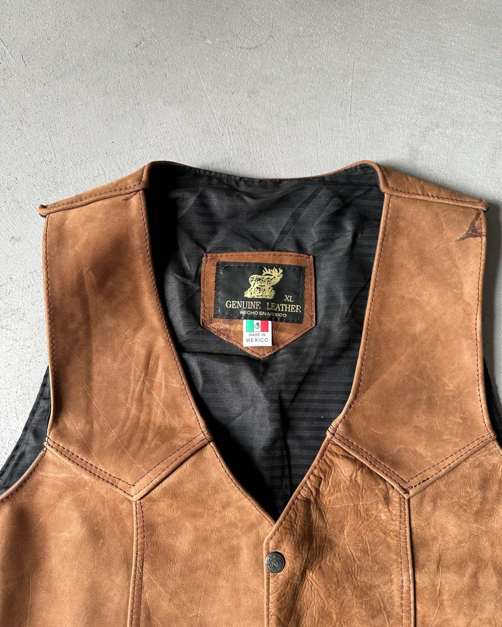 1990s - Brown Leather Vest - L/XL - 3