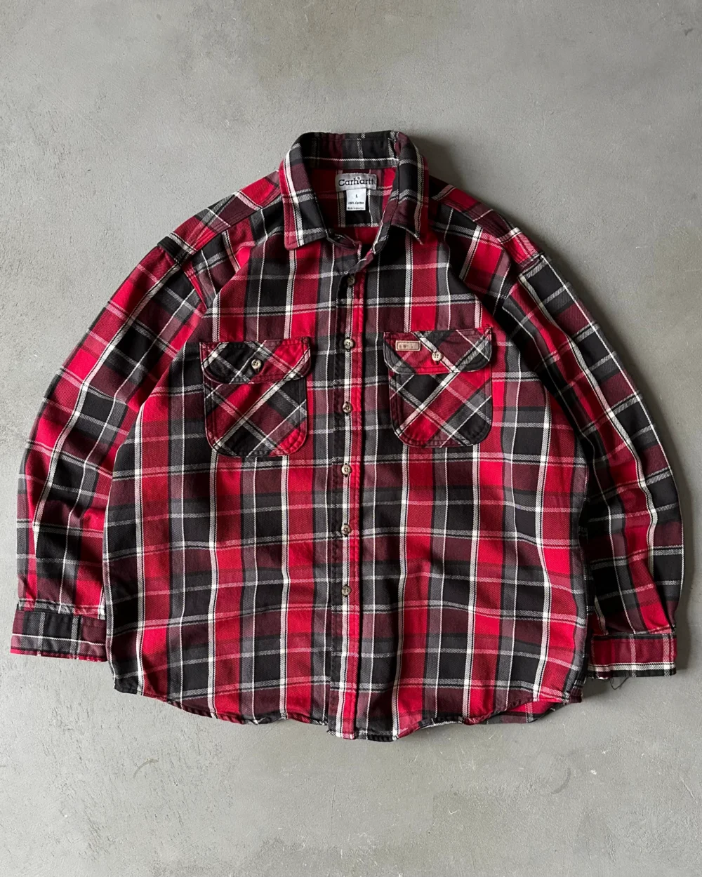 1990s - Red/black Carhartt Plaid Flannel - L