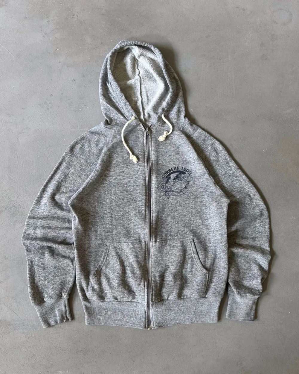 1980s - Heather Grey Corbeau Lodge Zip Up Hoodie - XS