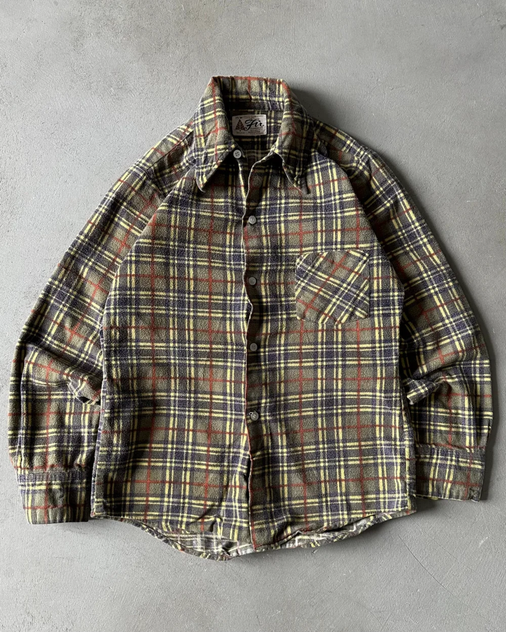 1970s - Green/Yellow Women's Plaid Flannel - (W)XS