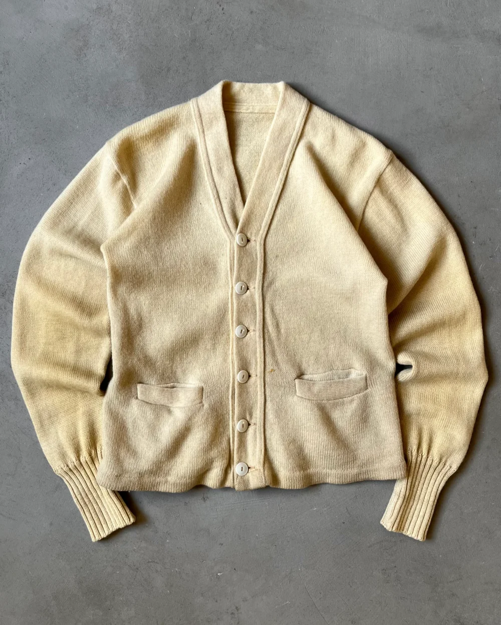 1960s - Distressed Cream Wool Cardigan - XS