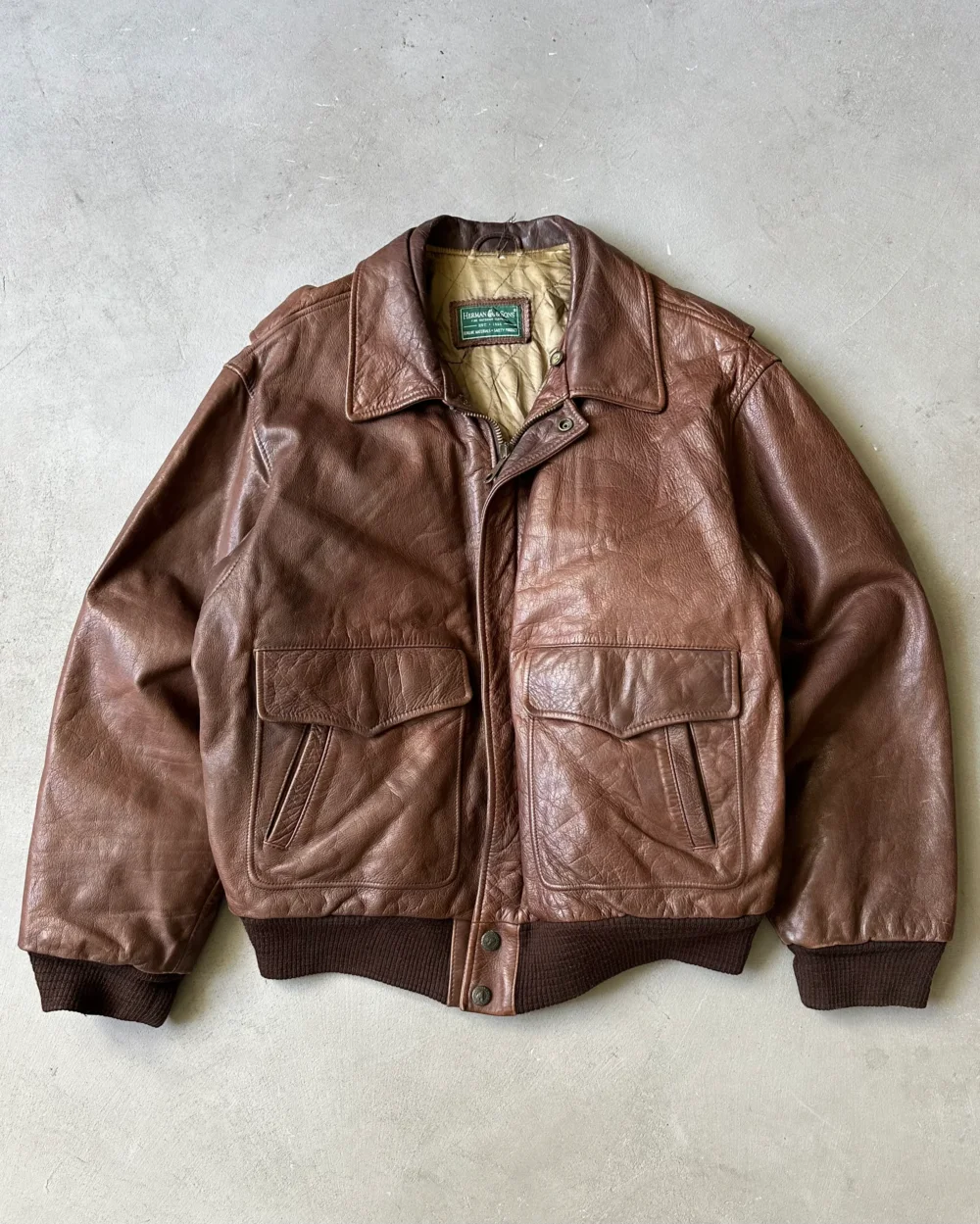 1990s - Brown Aviator Leather Jacket - L