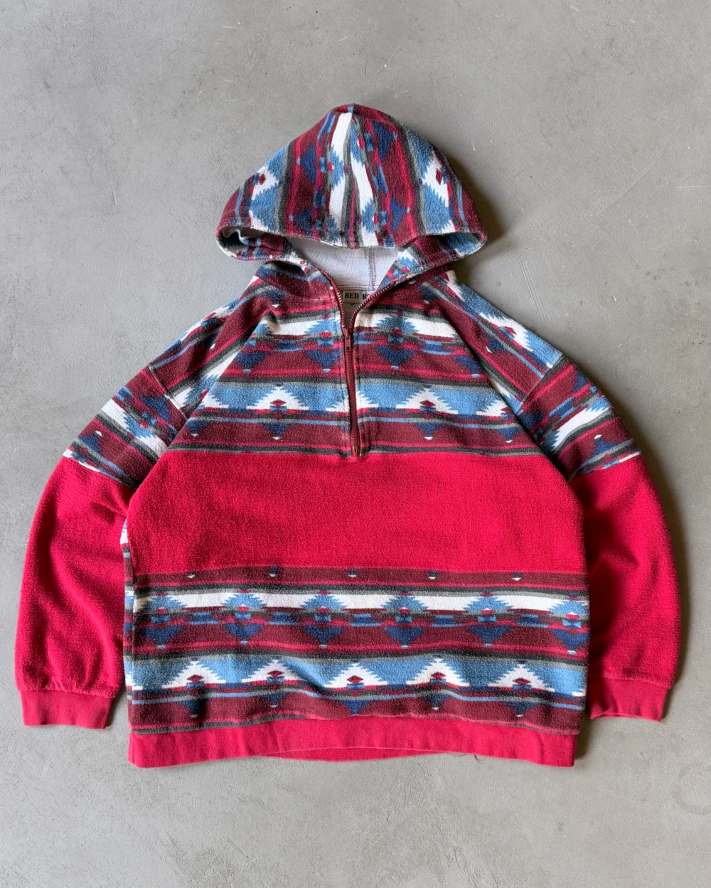 1990s - Red/Blue Aztec 1/4 Zip Hoodie - S