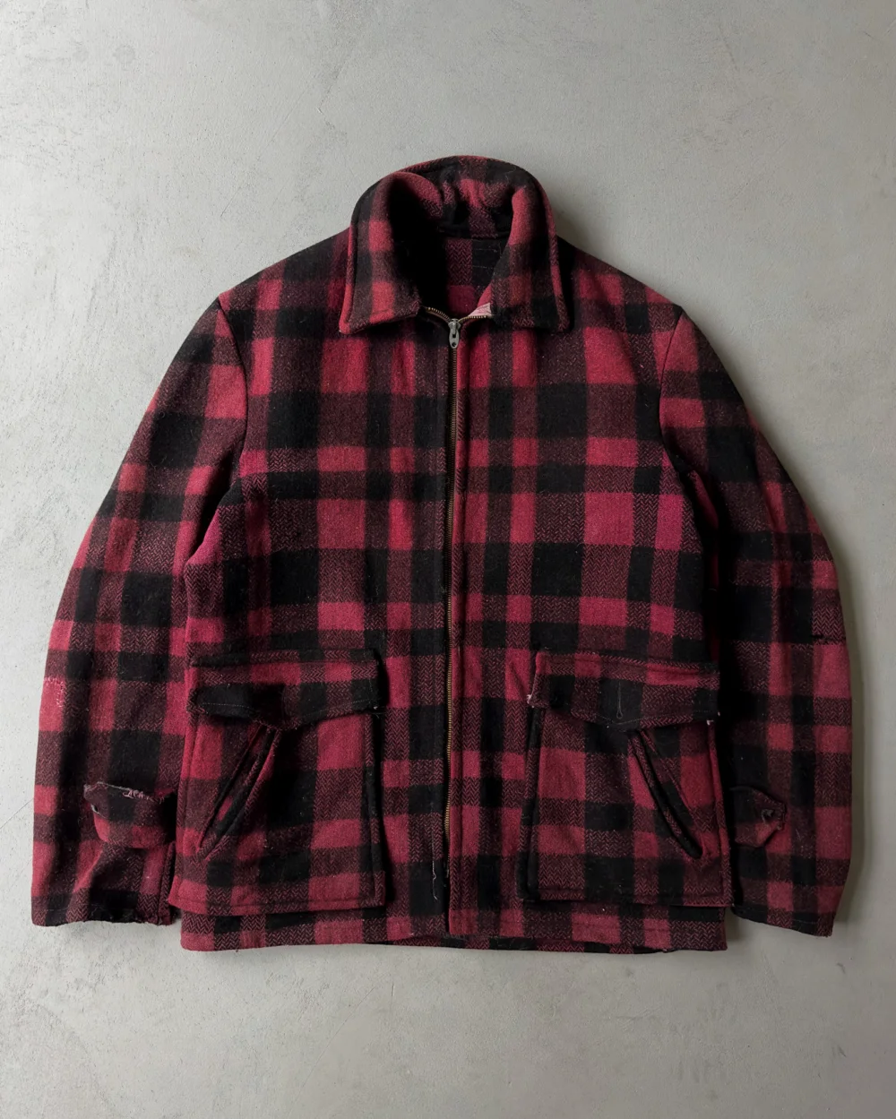 1960s - Black/Burgundy Mackinaw Wool Jacket - M
