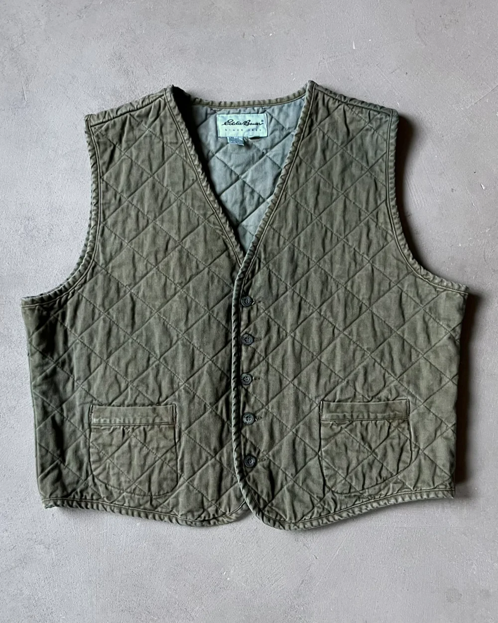 1990s - Green Eddie Bauer Quilted Vest - XL