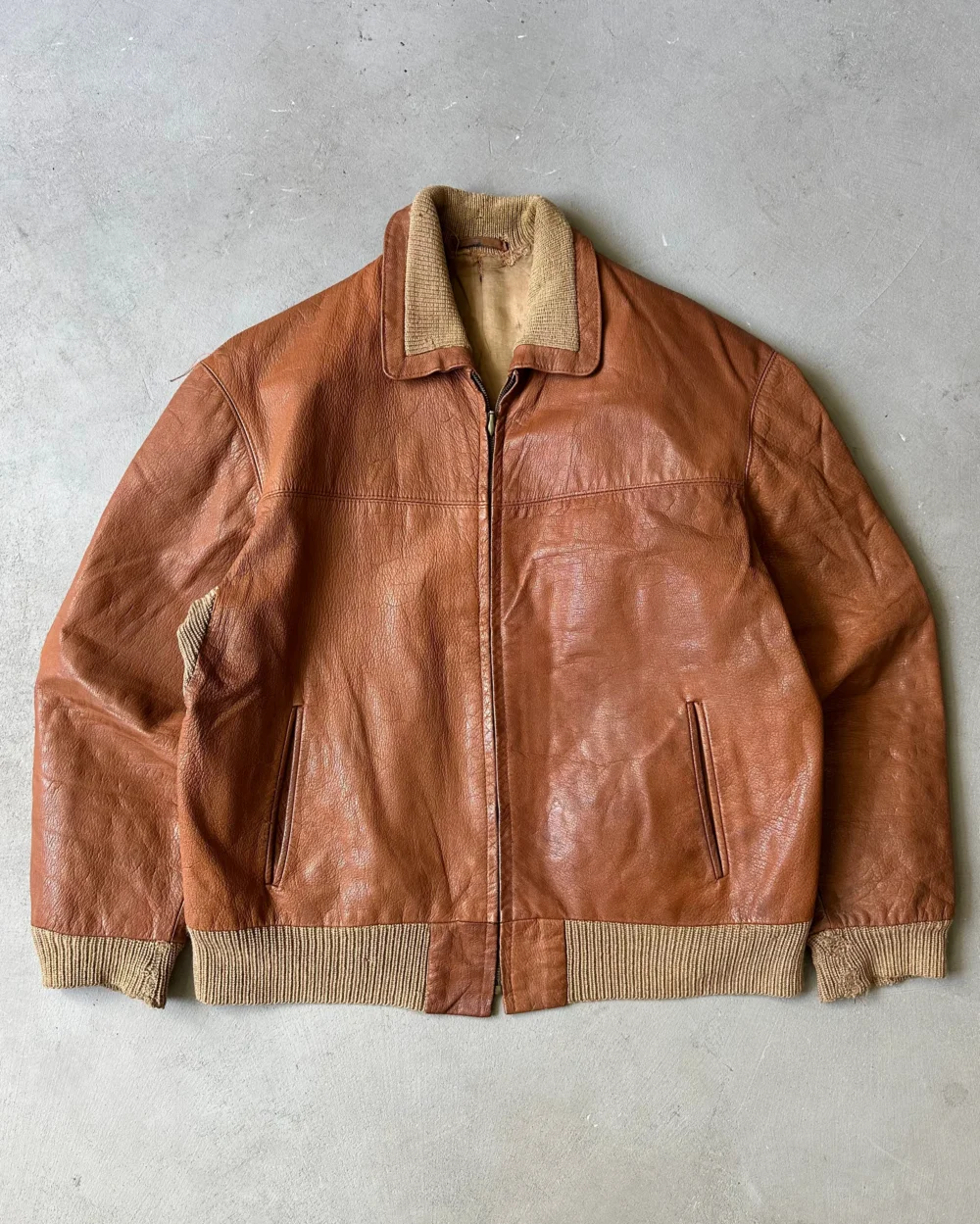 1950s - Cognac Euro Leather Jacket - M/L