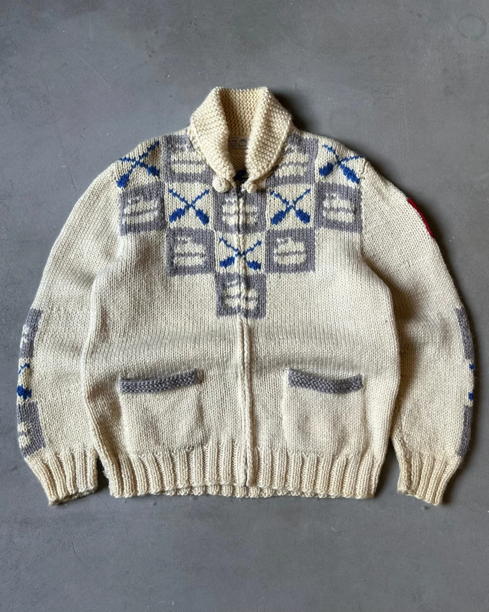 1970s - Beige Curling Cowichan Sweater - L